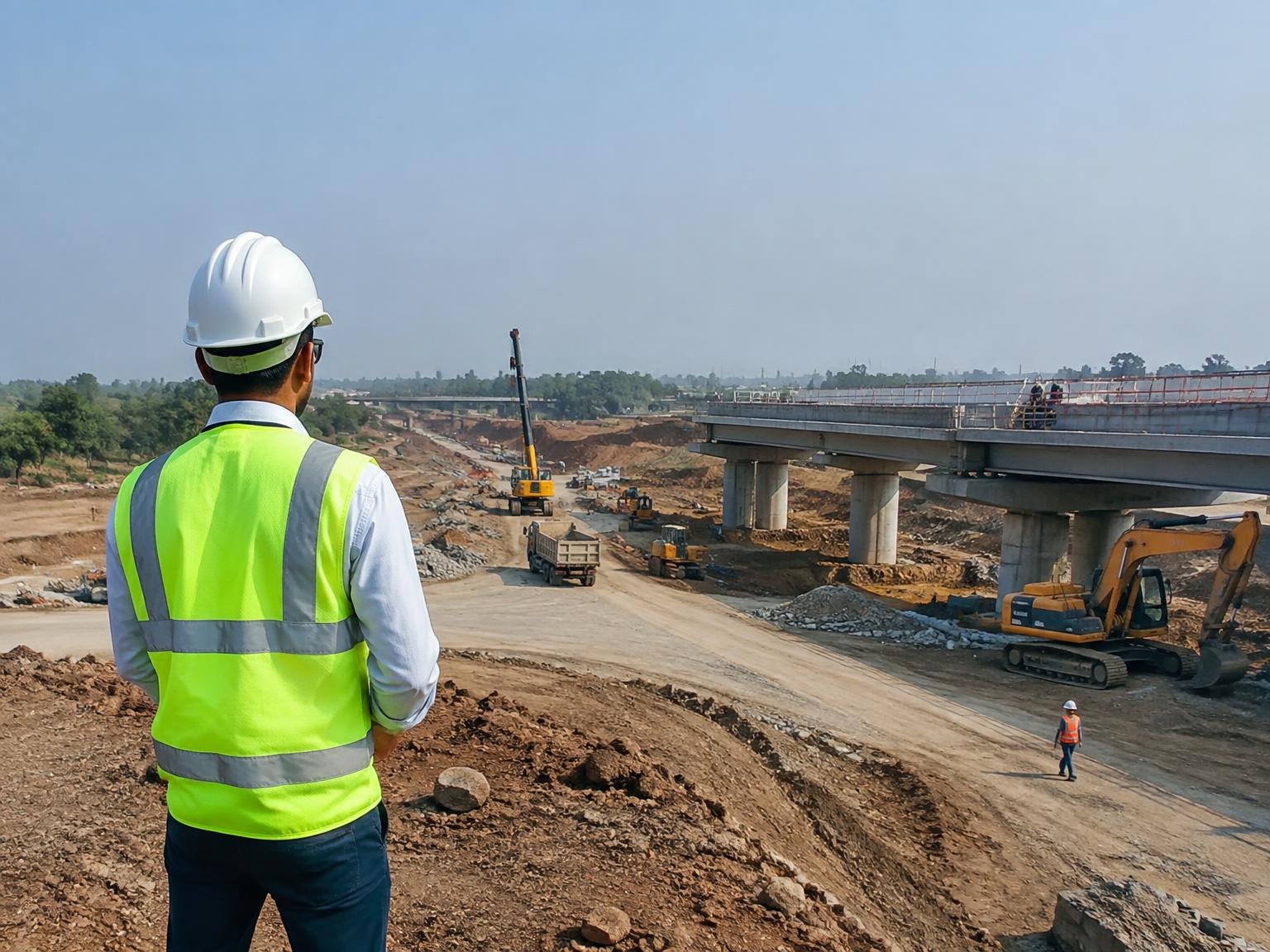 Project engineer overseeing active bridge and road works